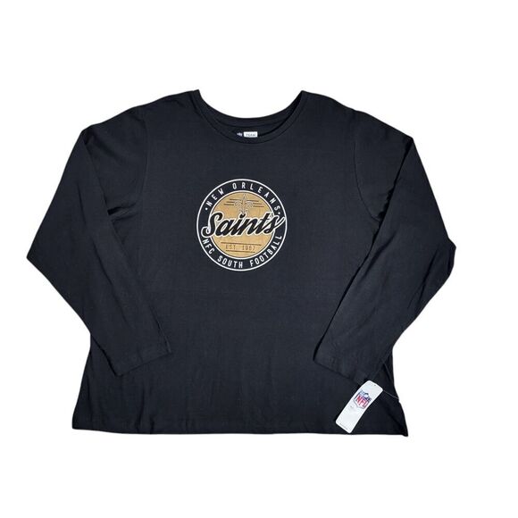 NFL Tops - NFL New Orleans Saints Football Long Sleeve T-Shirt Women 2X Black Cotton NEW
